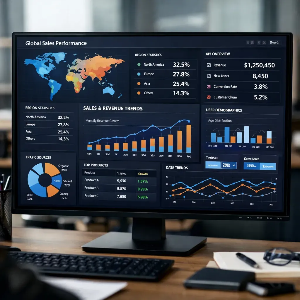 Data analysis visualization on screen