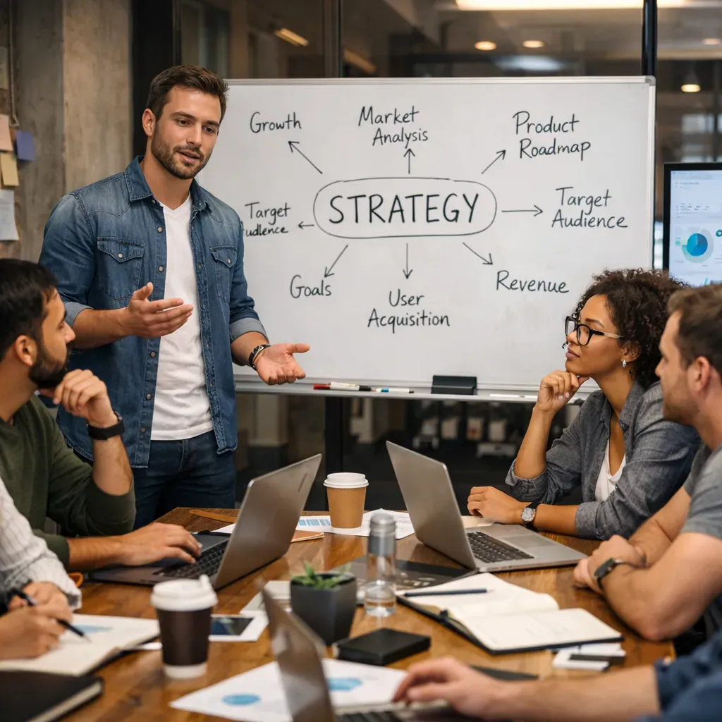 Tech startup meeting discussing strategy
