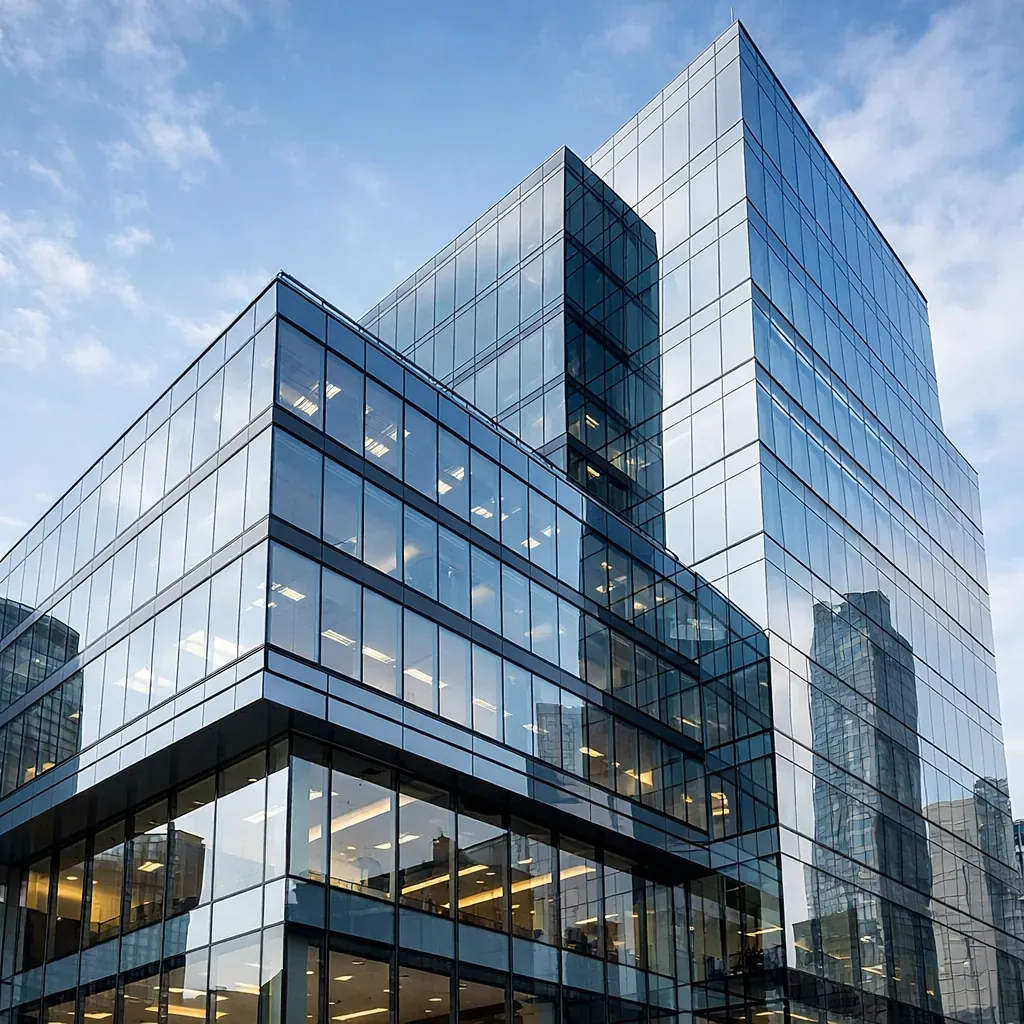 Modern commercial glass building facade