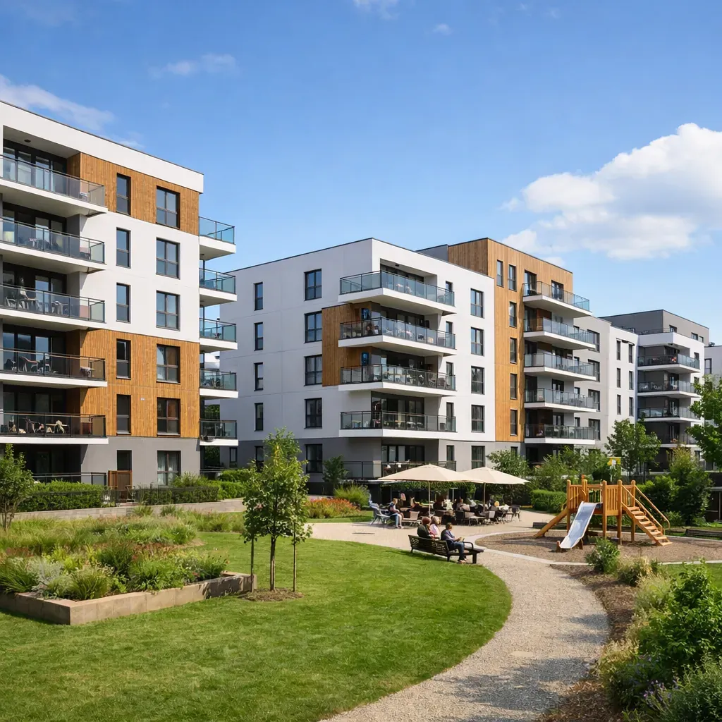 Luxury apartment complex exterior