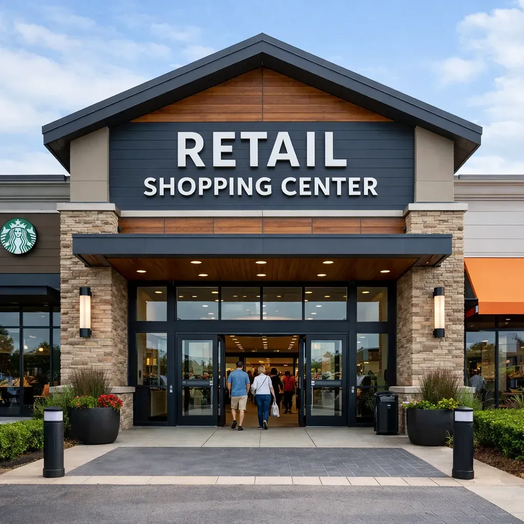 Retail shopping center entrance
