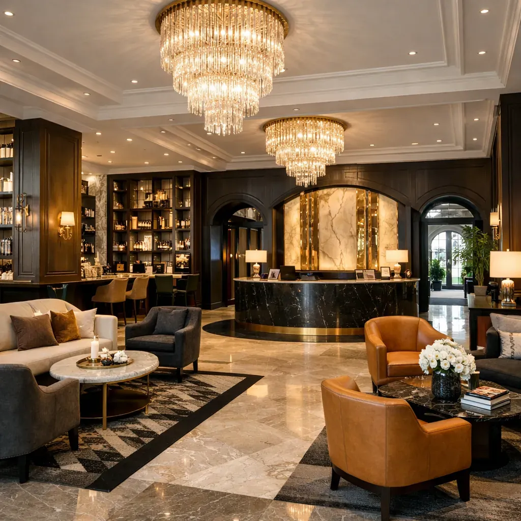 Luxury boutique hotel interior lobby