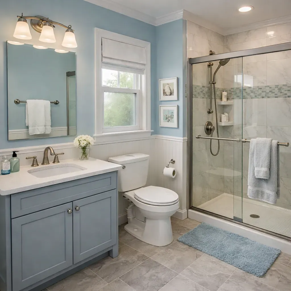 Light blue bathroom remodel