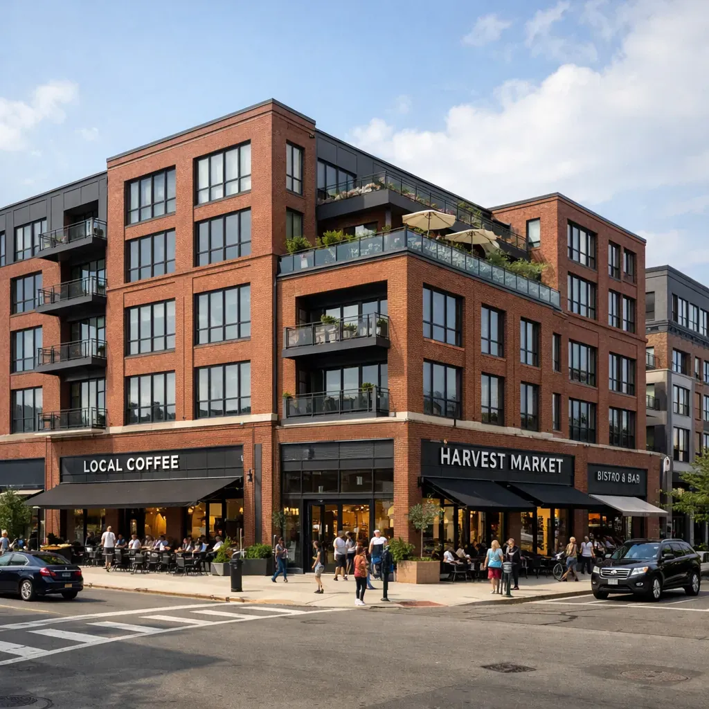 Urban mixed use brick building development