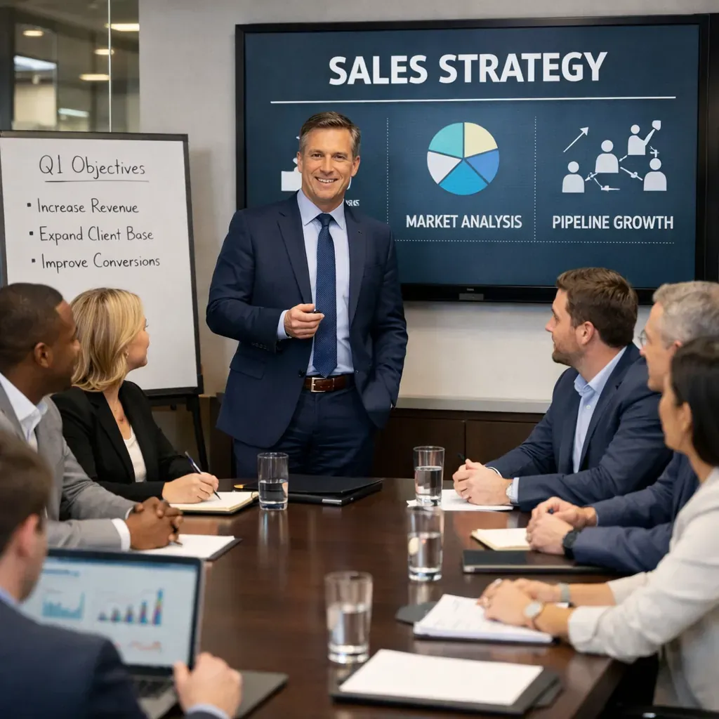 Corporate sales strategy meeting