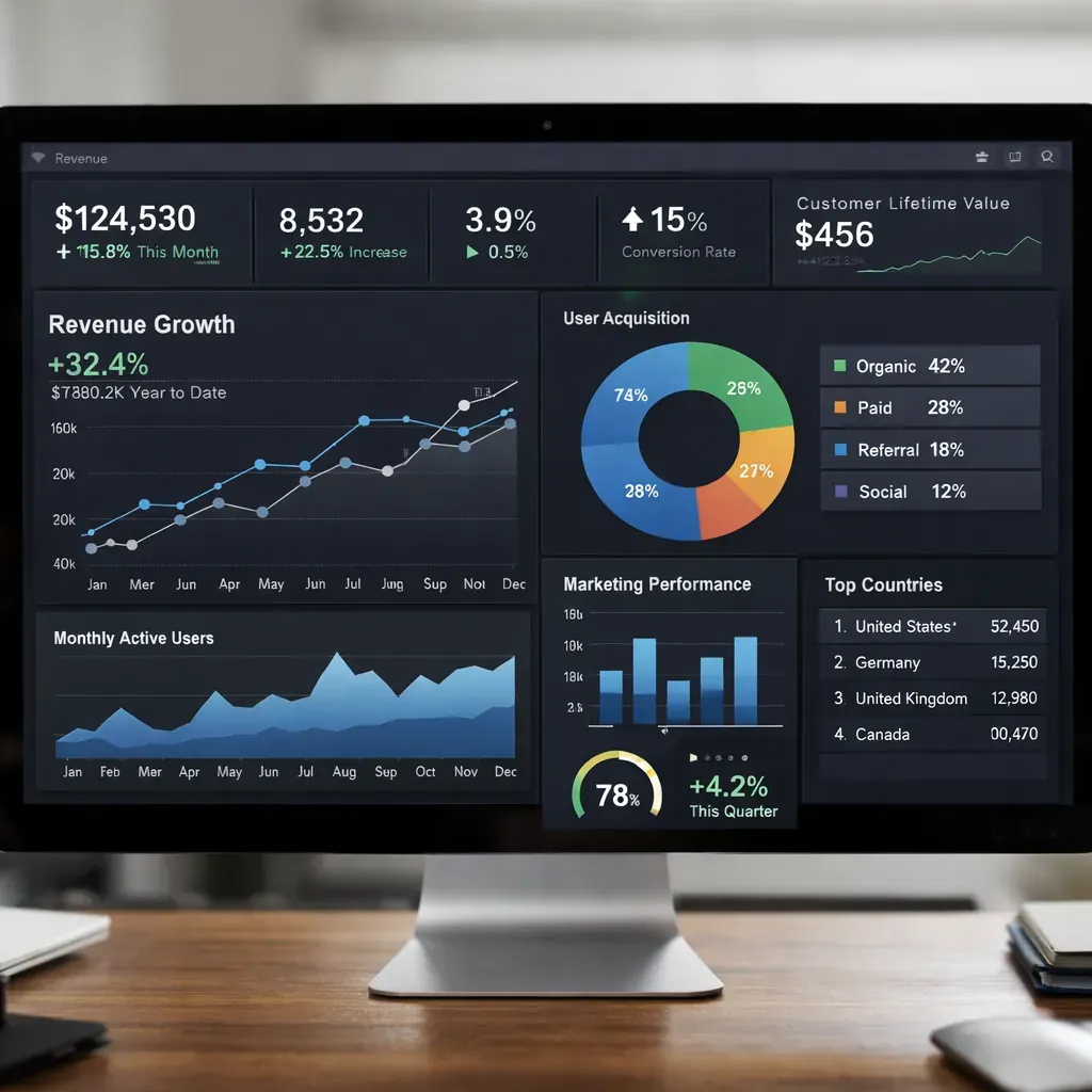 Data dashboard showing growth metrics