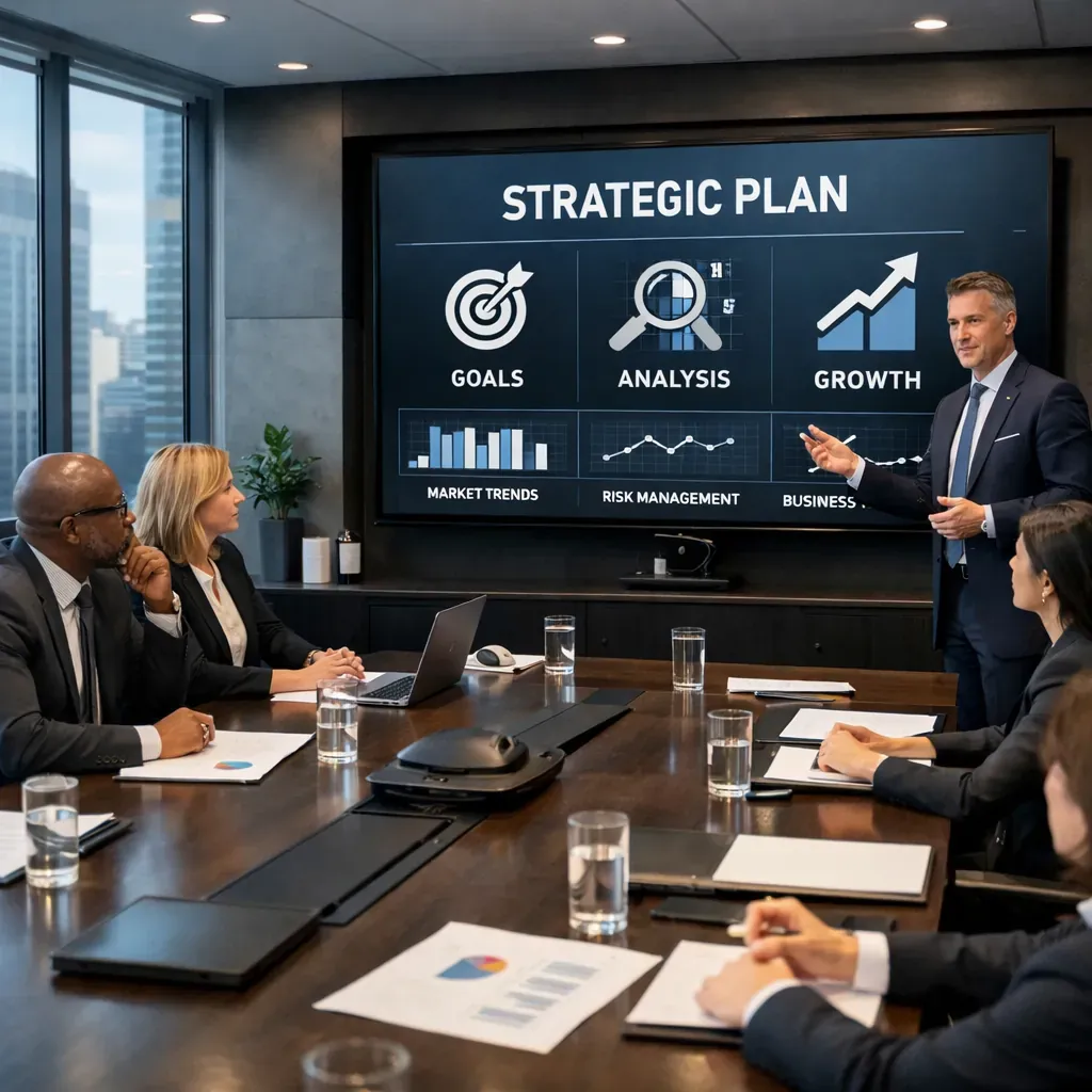 Modern corporate boardroom environment indicating professional strategy
