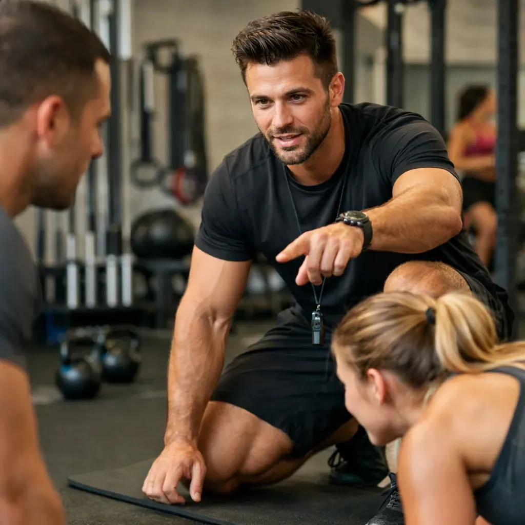 Fitness coach guiding a session