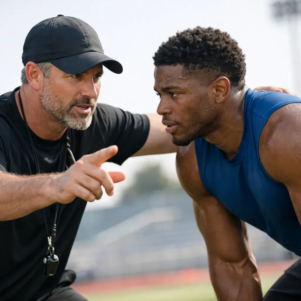 Professional sports coach guiding an athlete
