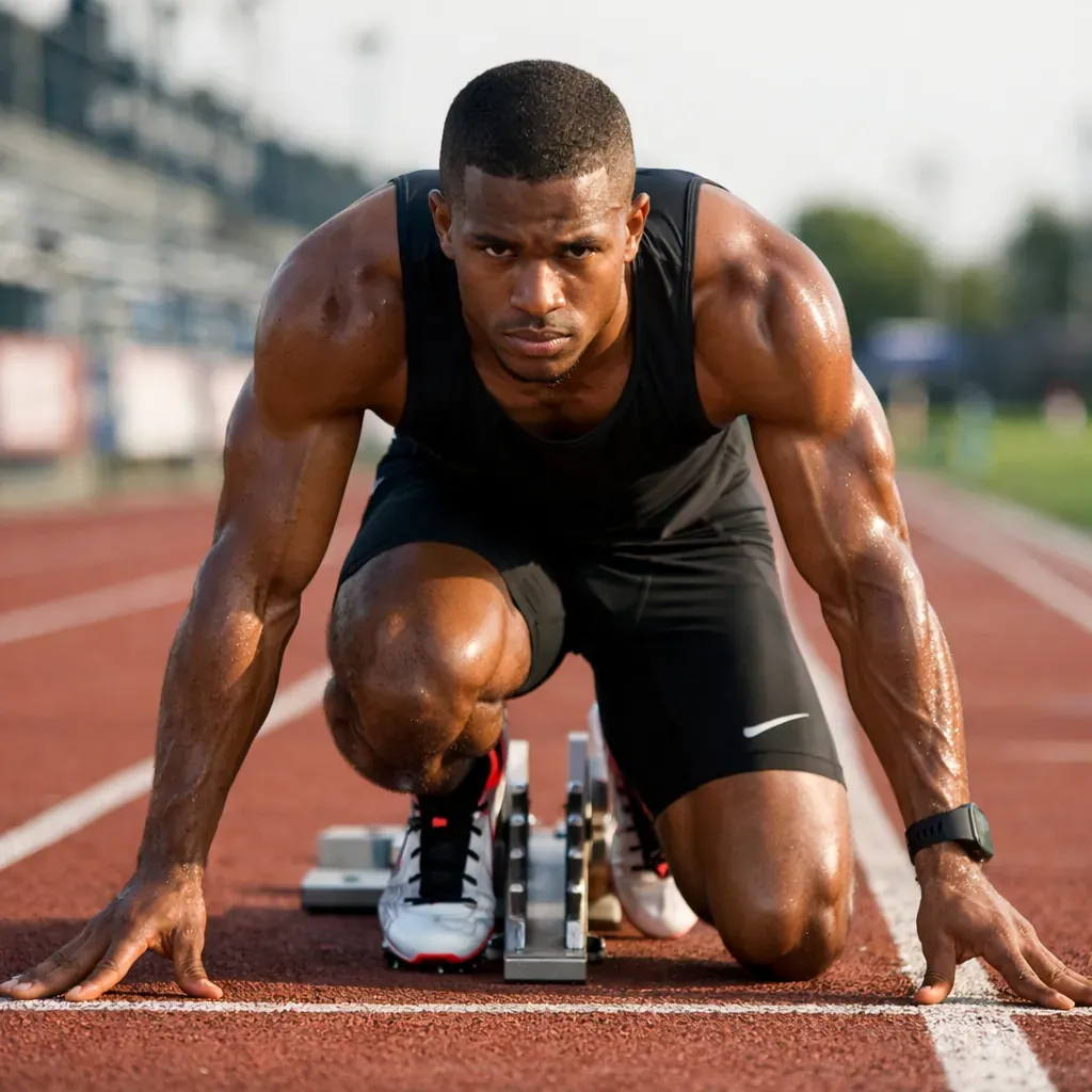Track athlete preparing for sprint