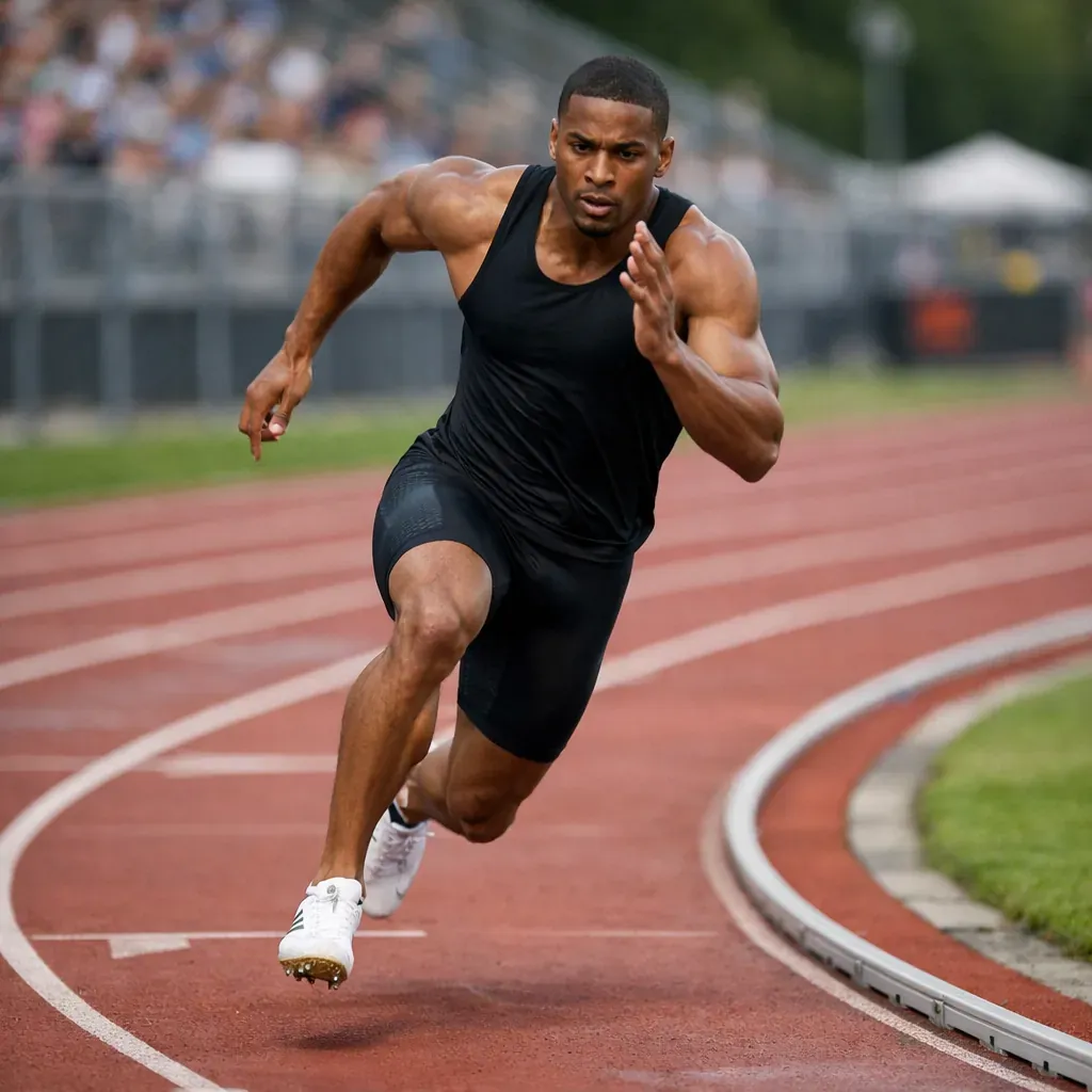Track athlete running on curve