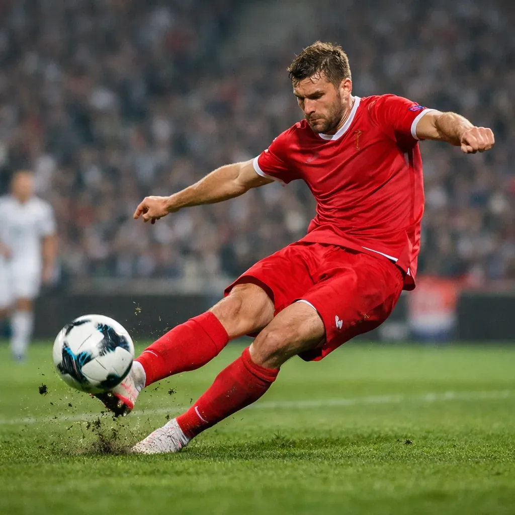Soccer player striking ball