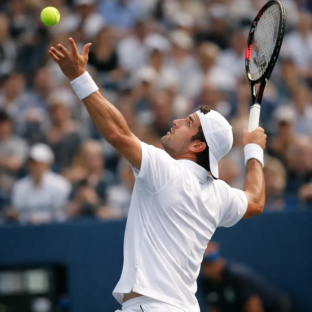 Tennis player serving