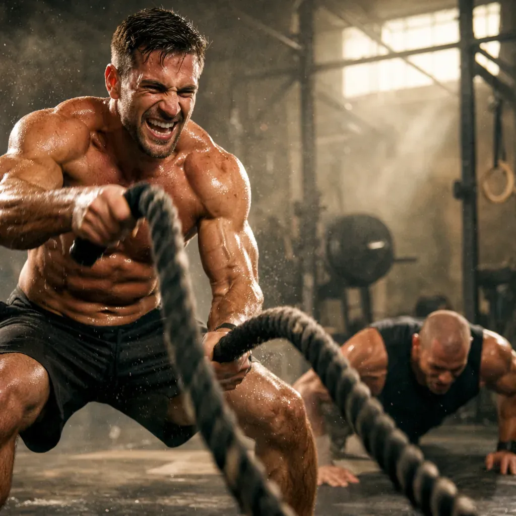 Intense physical training action
