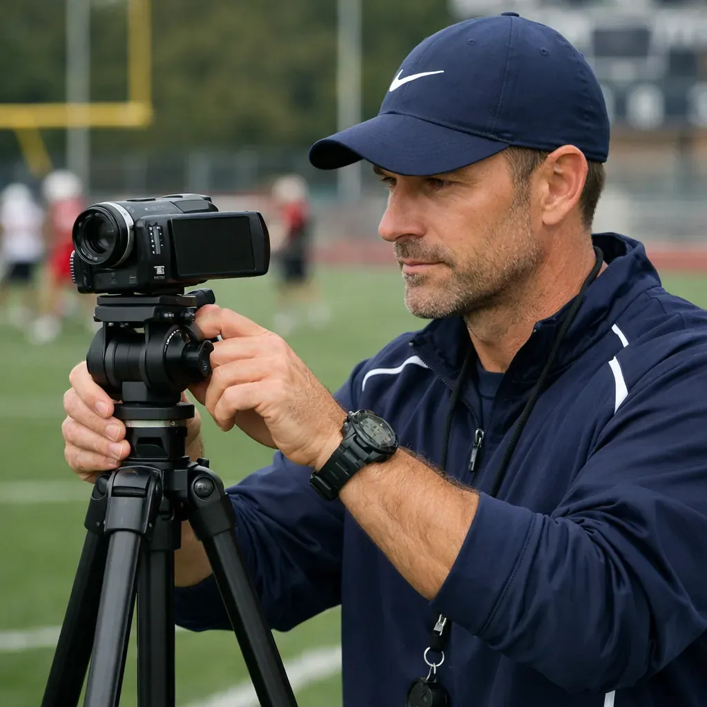 Professional sports coach adjusting equipment