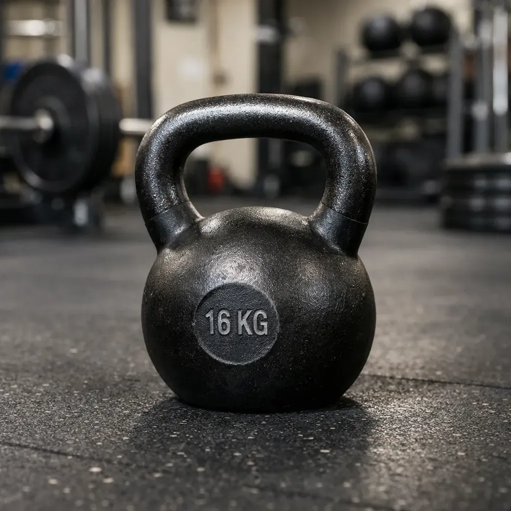 Kettlebell resting on gym floor