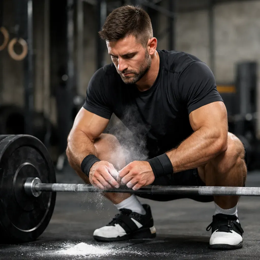 Focused individual preparing for lift