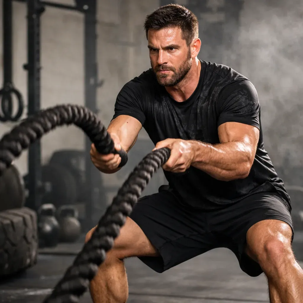 Person doing heavy rope workout