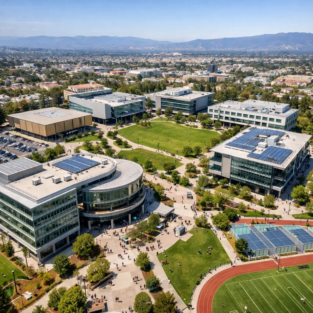 Modern university campus aerial view