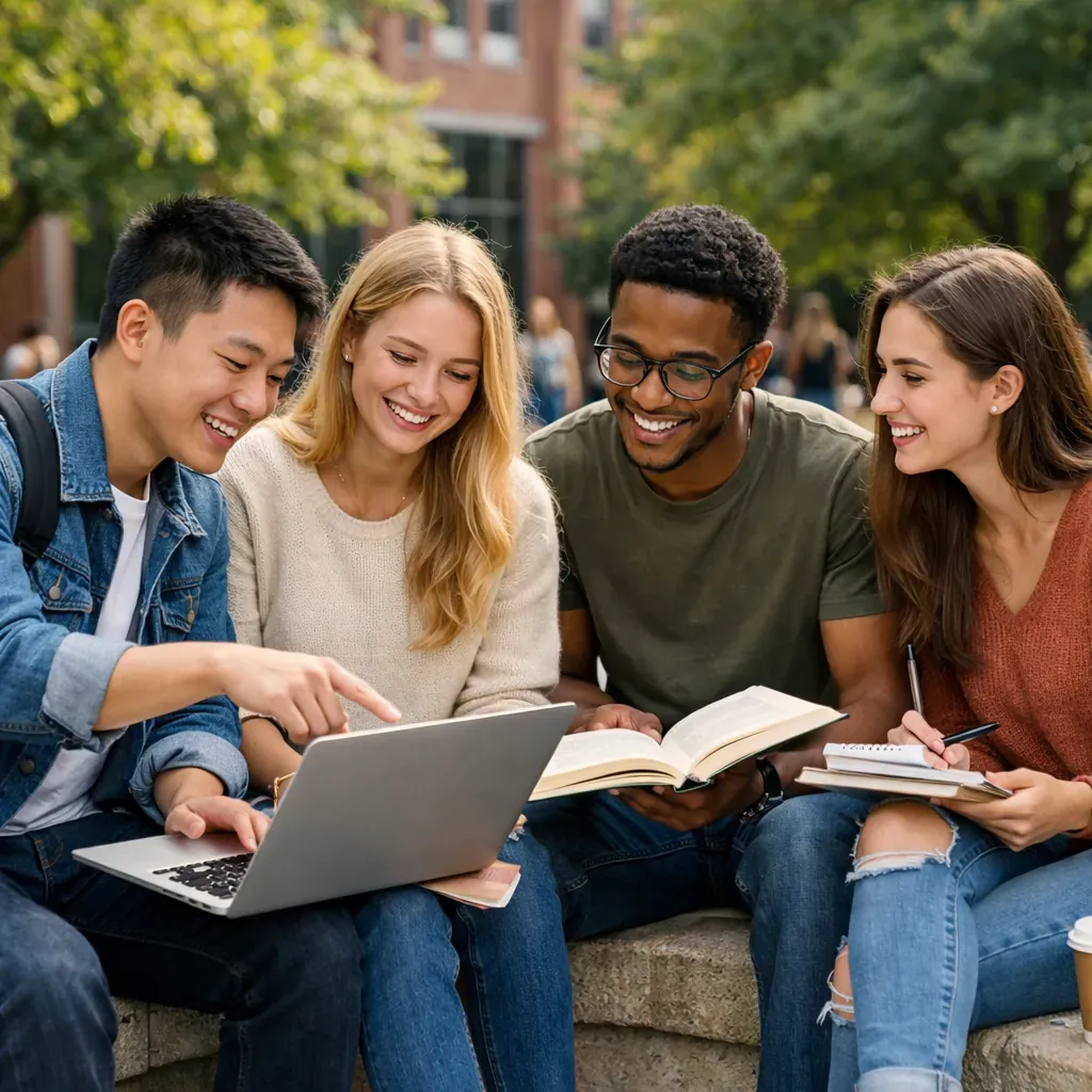 Students engaging in academic collaboration on campus