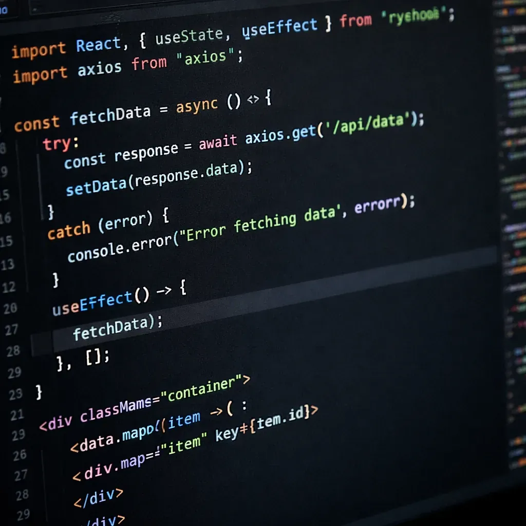 Code lines on a computer screen in dark mode