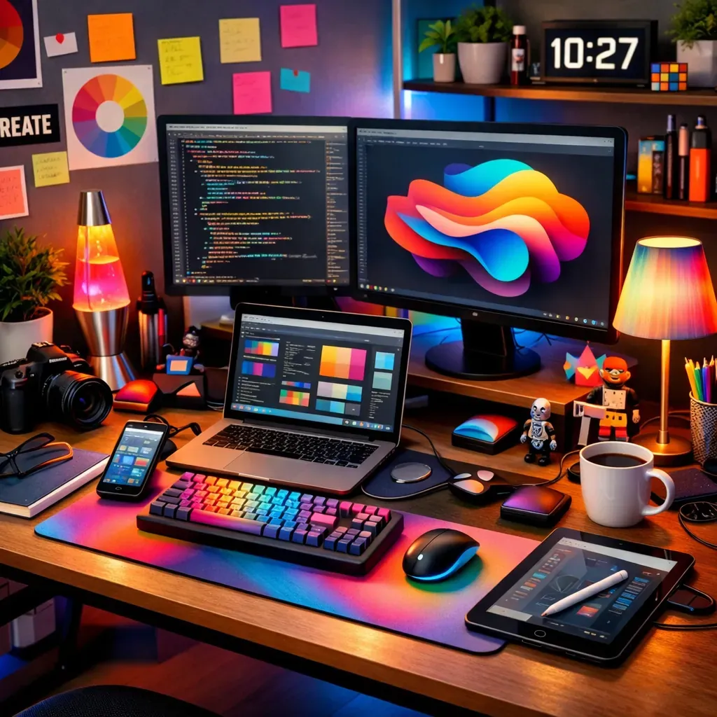 Creative developer workspace in vibrant tones