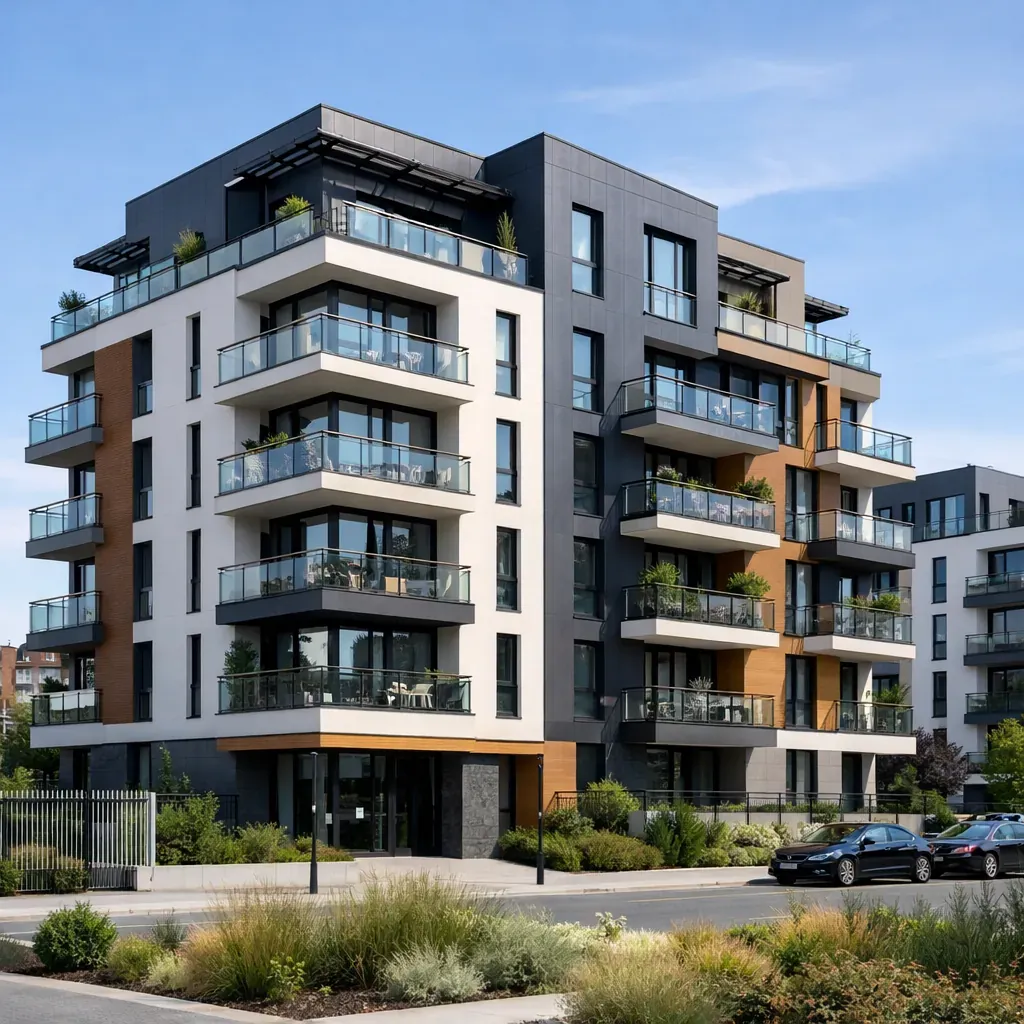 Modern office building representing real estate
