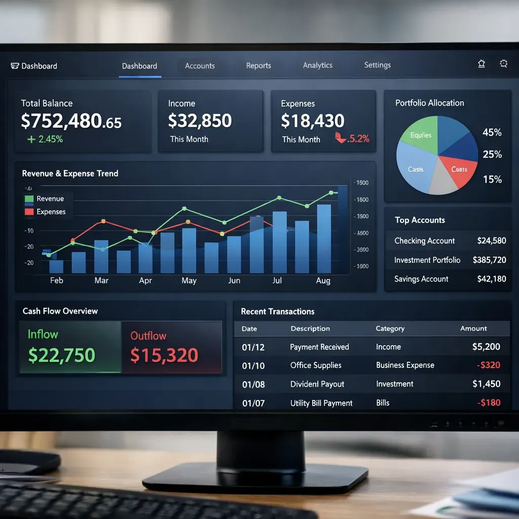 Financial dashboard interface on a screen