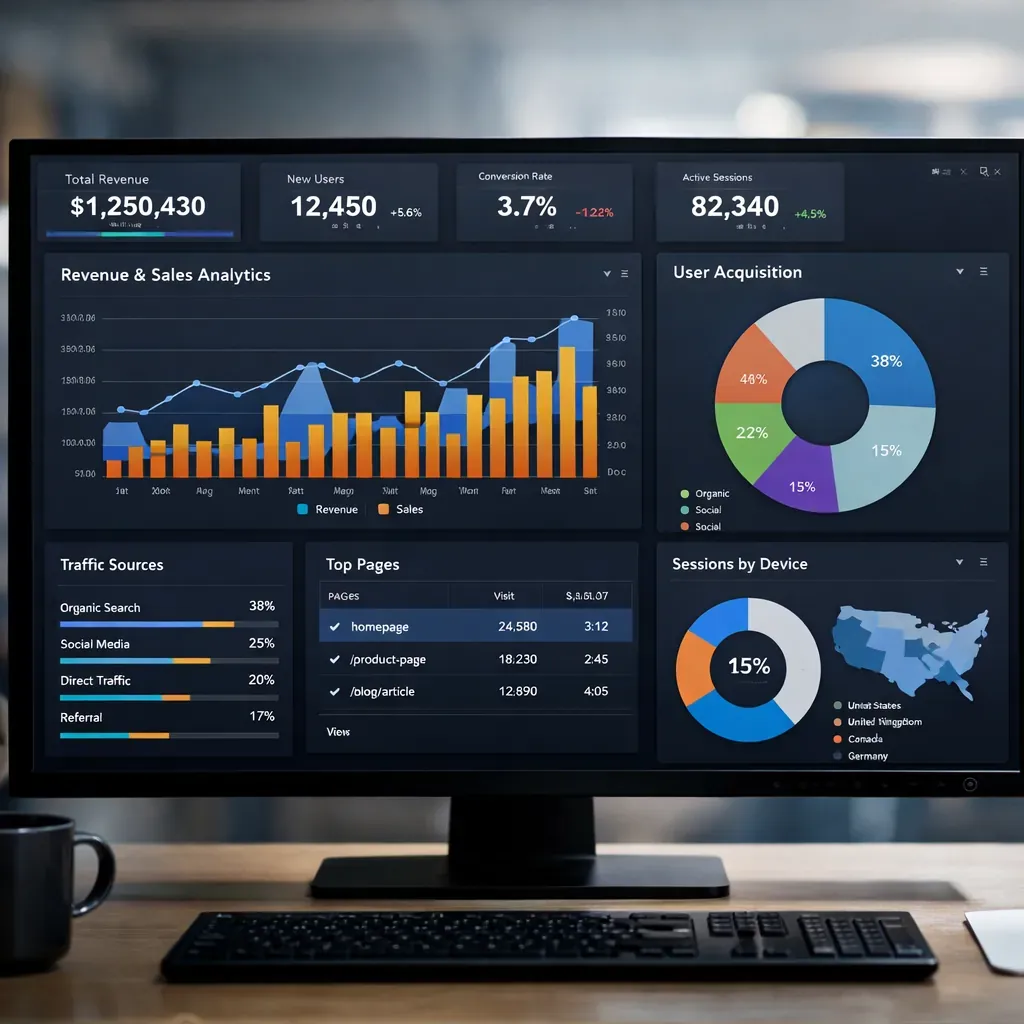 Data dashboard interface on a screen