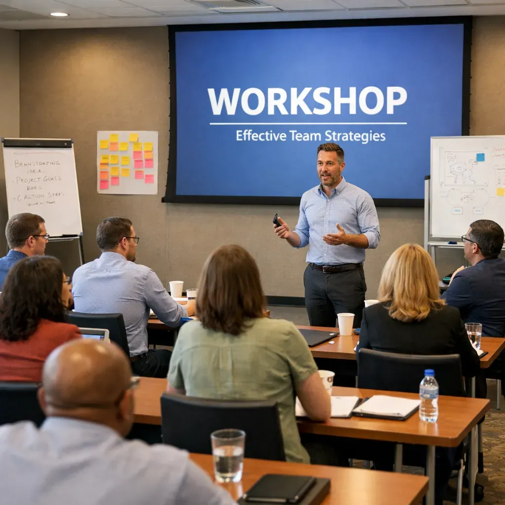 Creative workshop setting with sticky notes