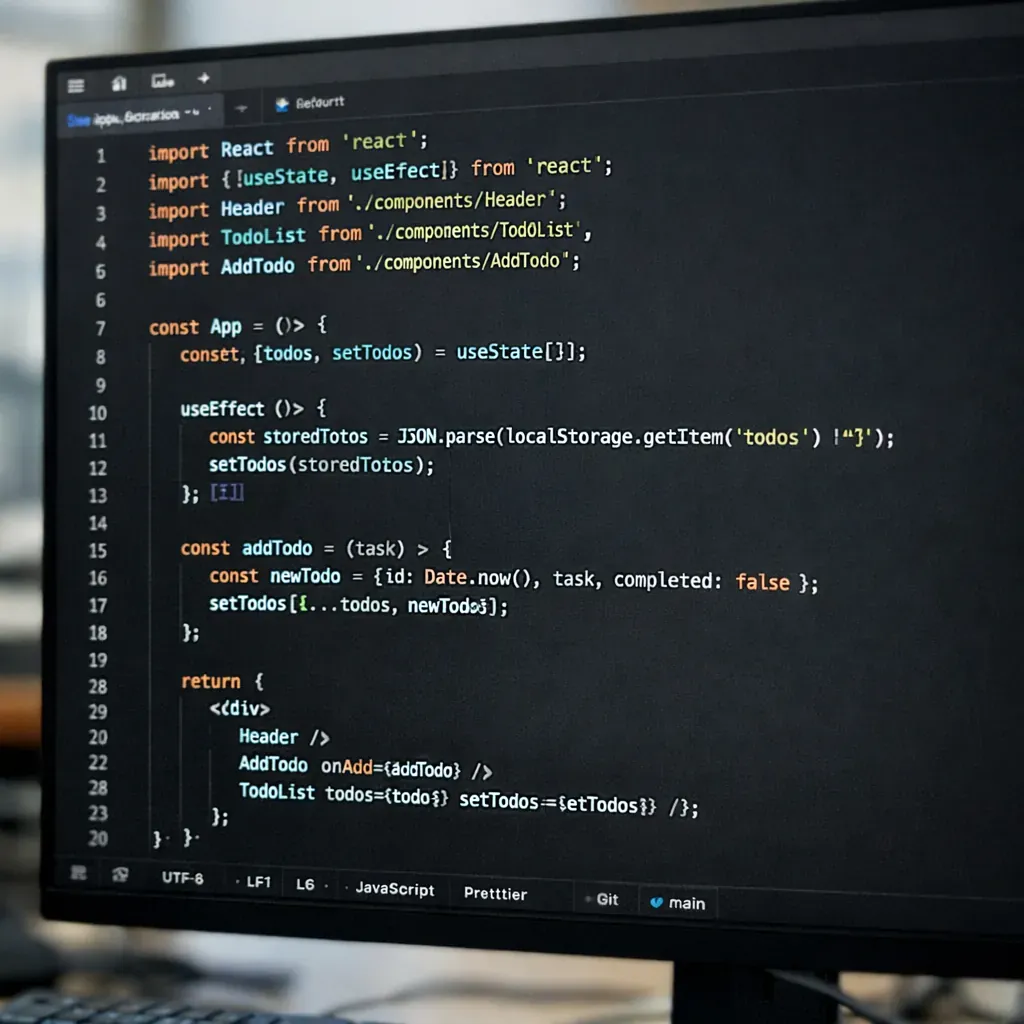 Code editor on screen showing React components