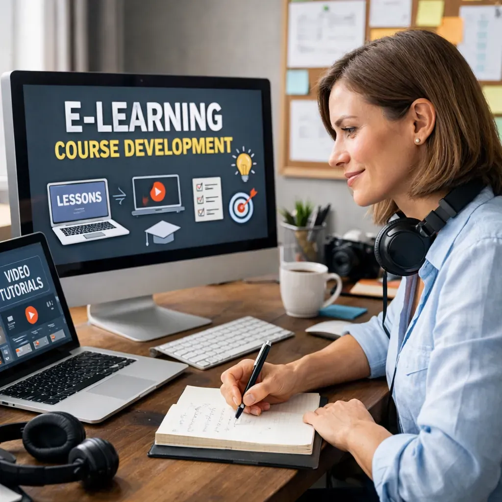 Professional trainer working on e-learning content