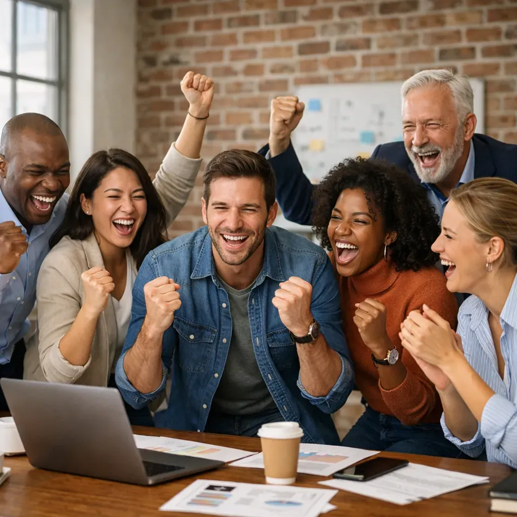 Diverse team celebrating success