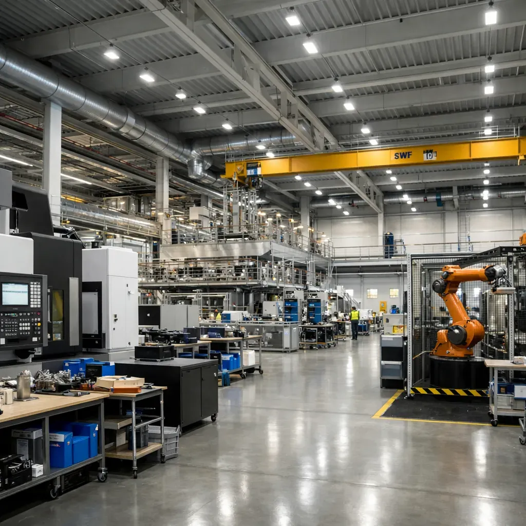 Industrial factory management discussing plans