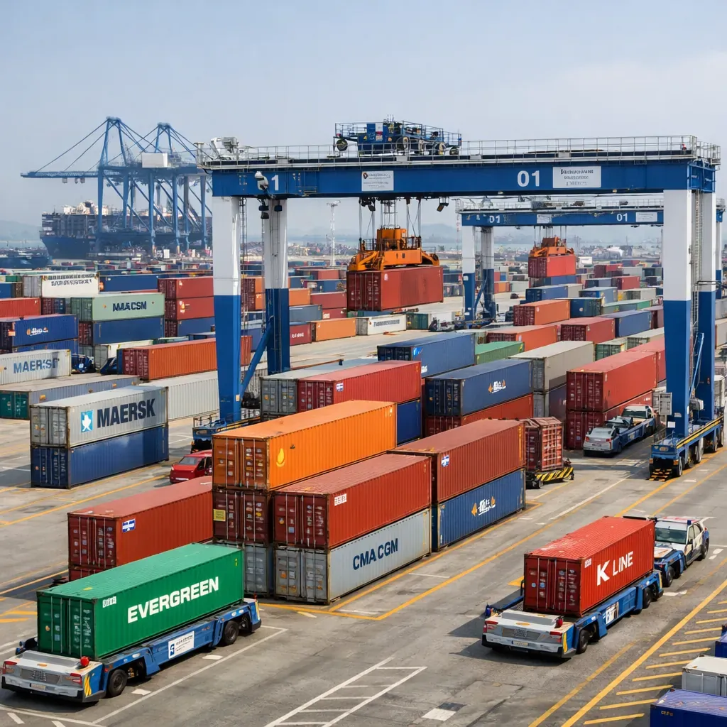Logistics shipping containers at an automated port facility