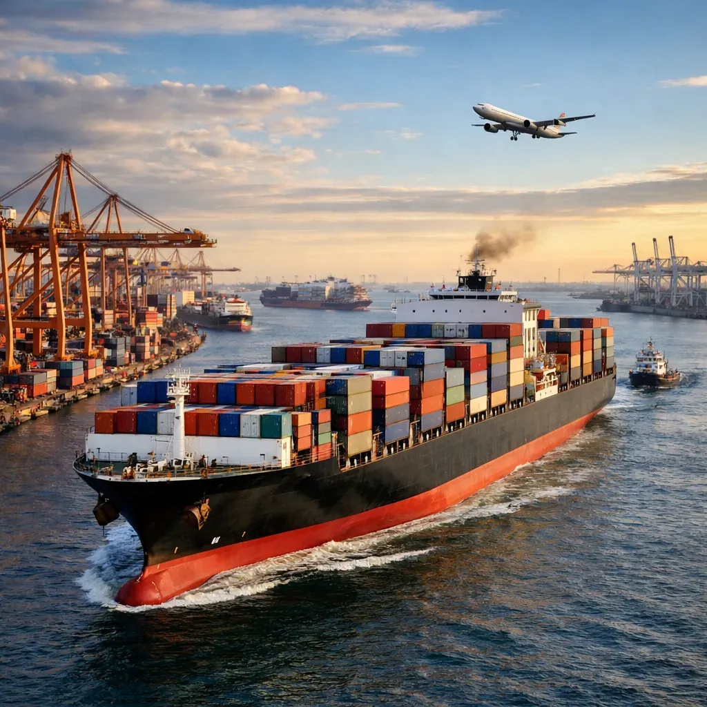 Global logistics operations container ship