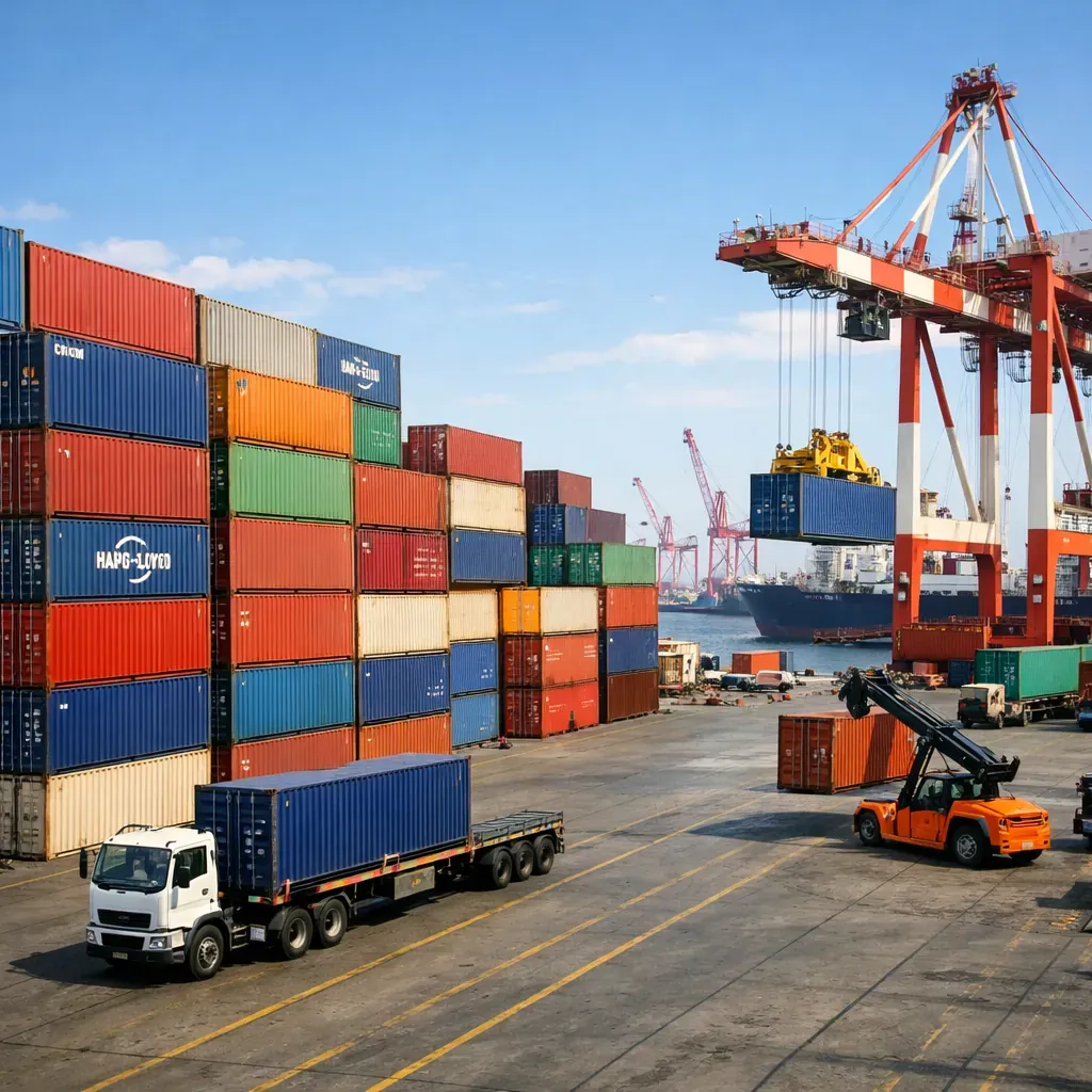 Cargo shipping containers at port