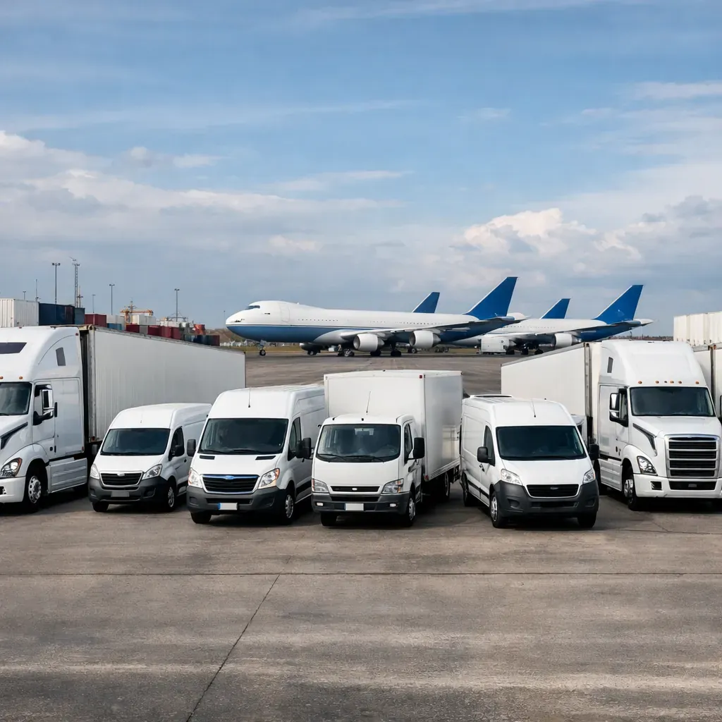 Fleet of modern transport trucks