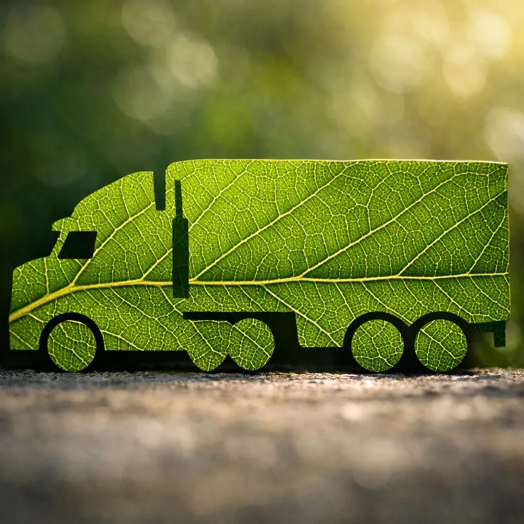 Green leaf overlapping truck silhouette