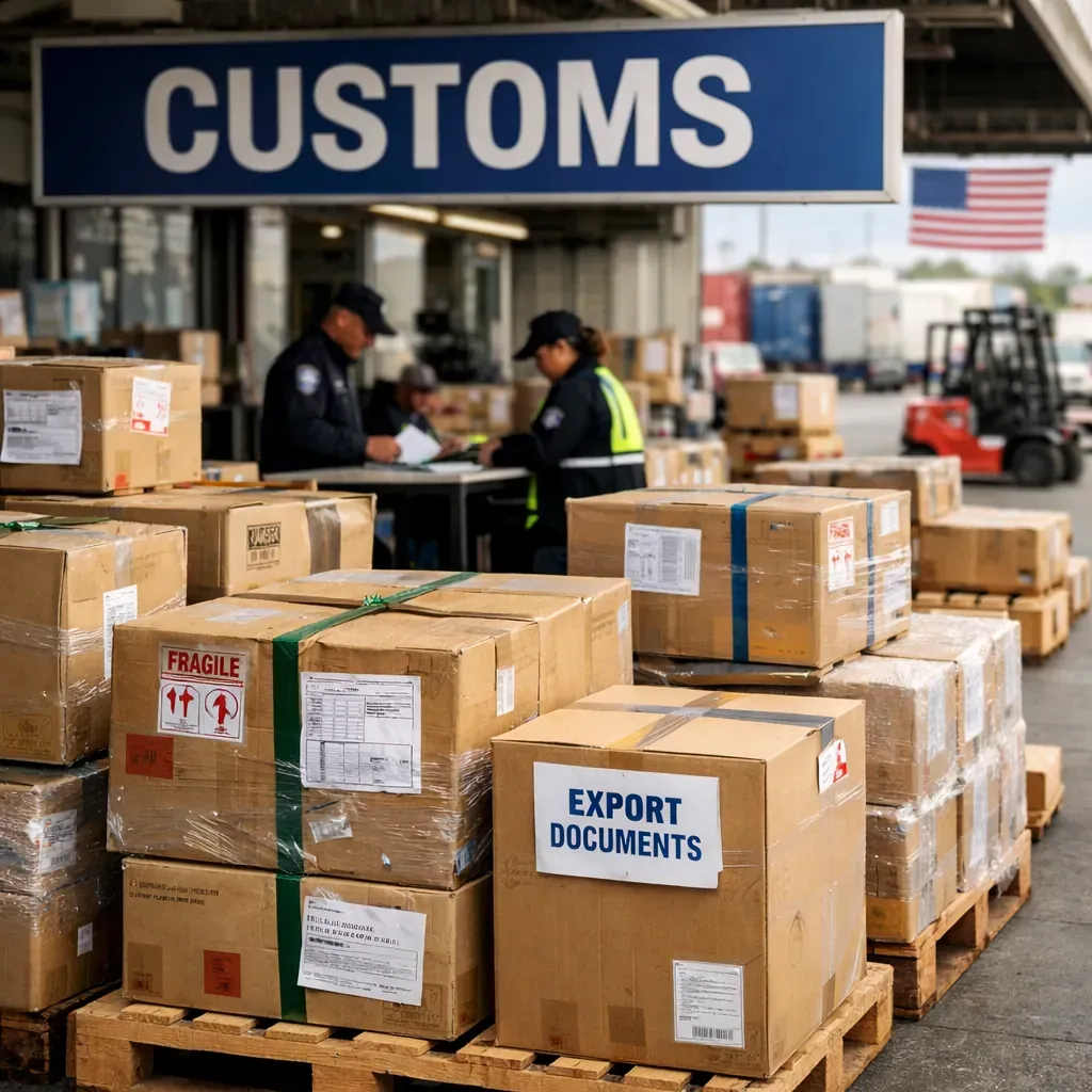 Cargo boxes at customs