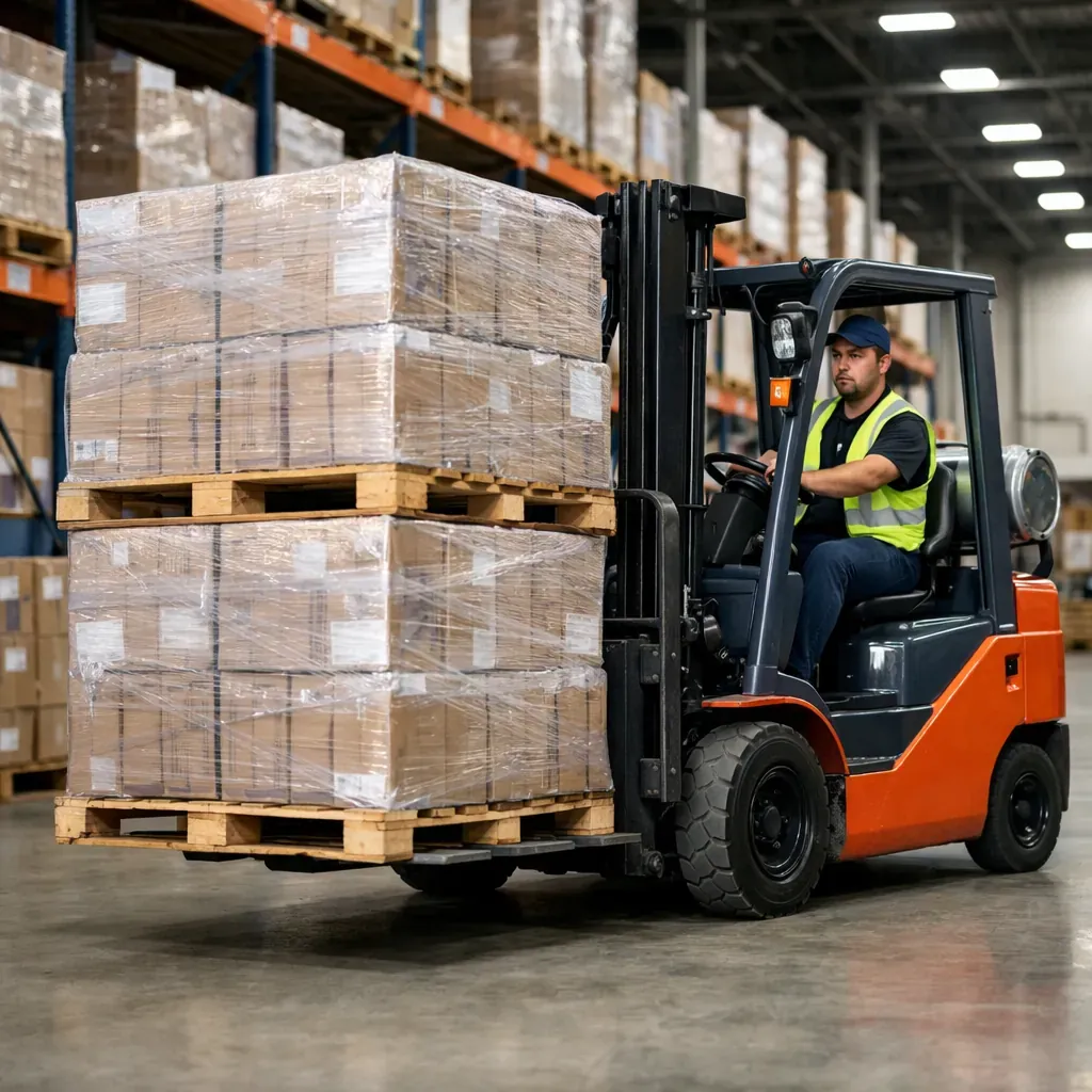 Forklift moving pallets