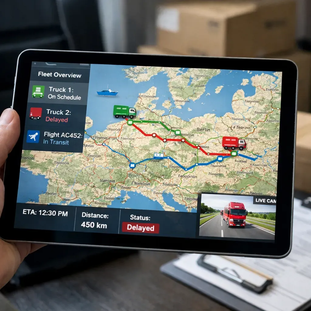 Digital map on tablet tracking logistics routes