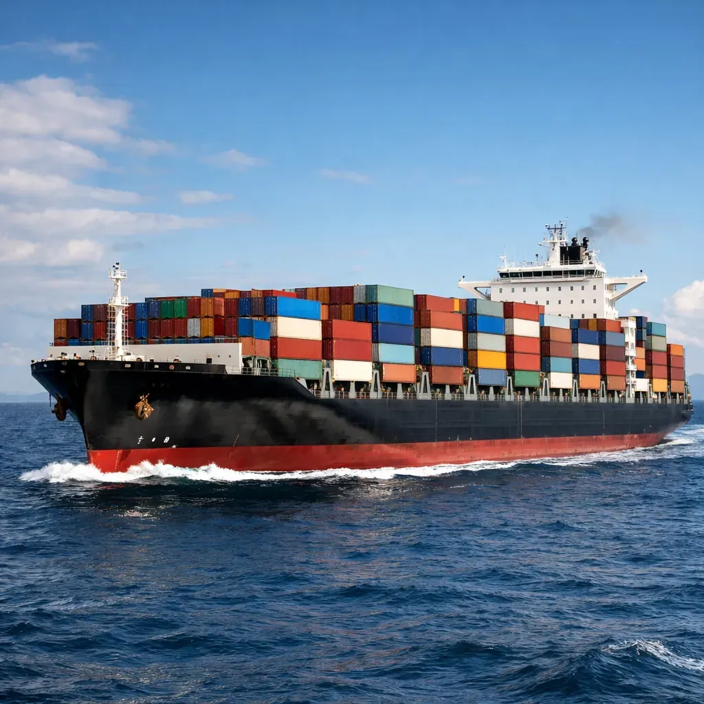 Cargo ship on ocean
