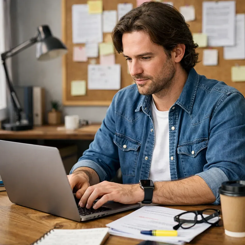 Copywriter typing on laptop