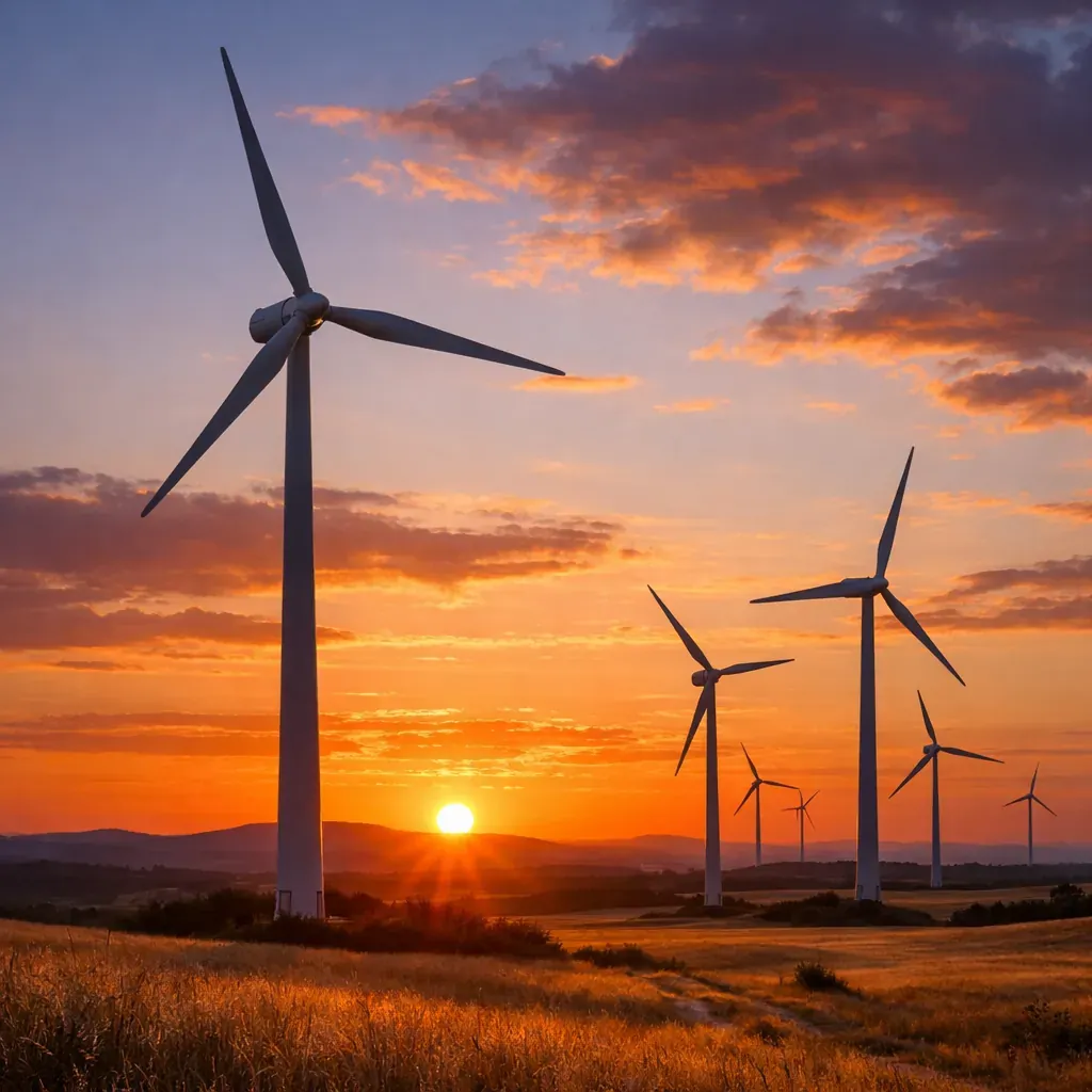 Wind turbines at sunset