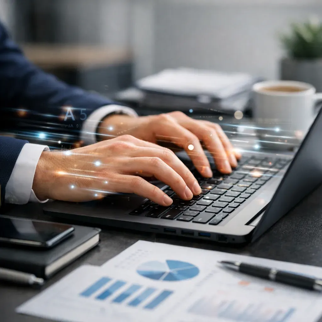 Corporate desk and abstract typing