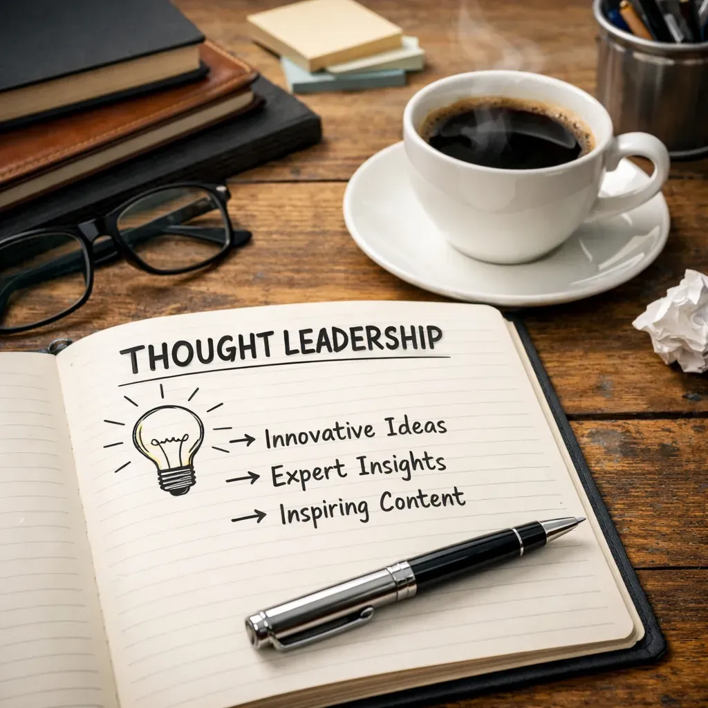 Notebook and coffee representing thought leadership