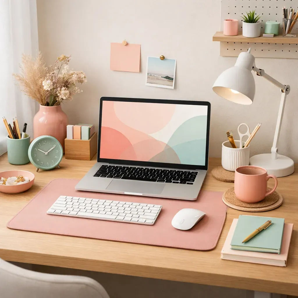 Creative modern workspace with pastel aesthetic