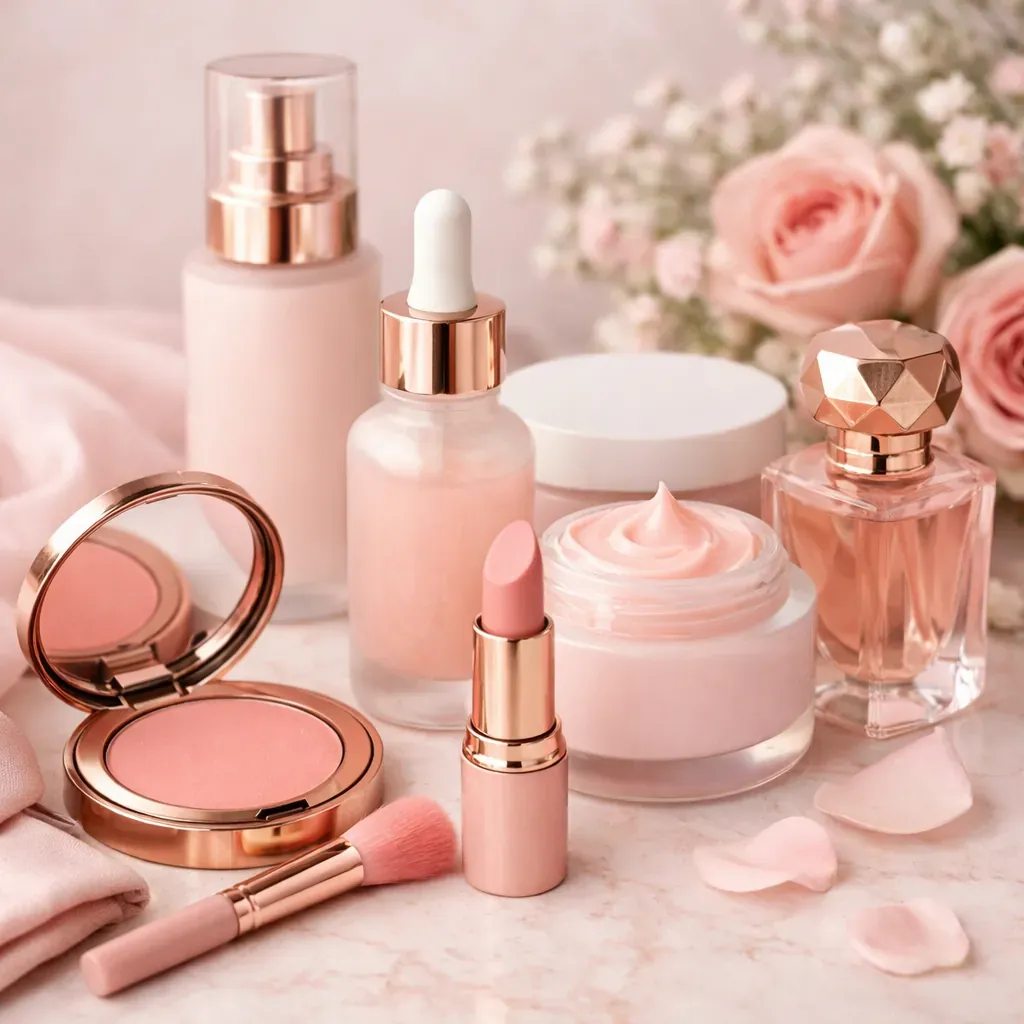 Soft pink cosmetics aesthetic