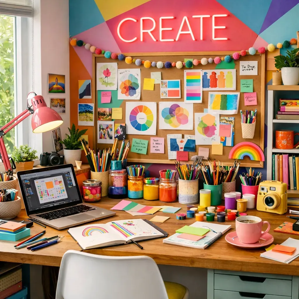 Espace de travail créatif et coloré